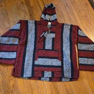 ANGY Red and Gray Geometric  Surfer Baja Pullover XL